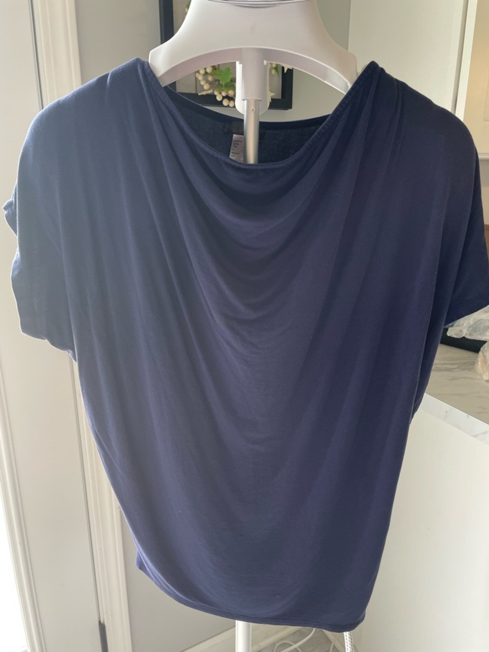 VENUS Navy Draped Short Sleeve Top